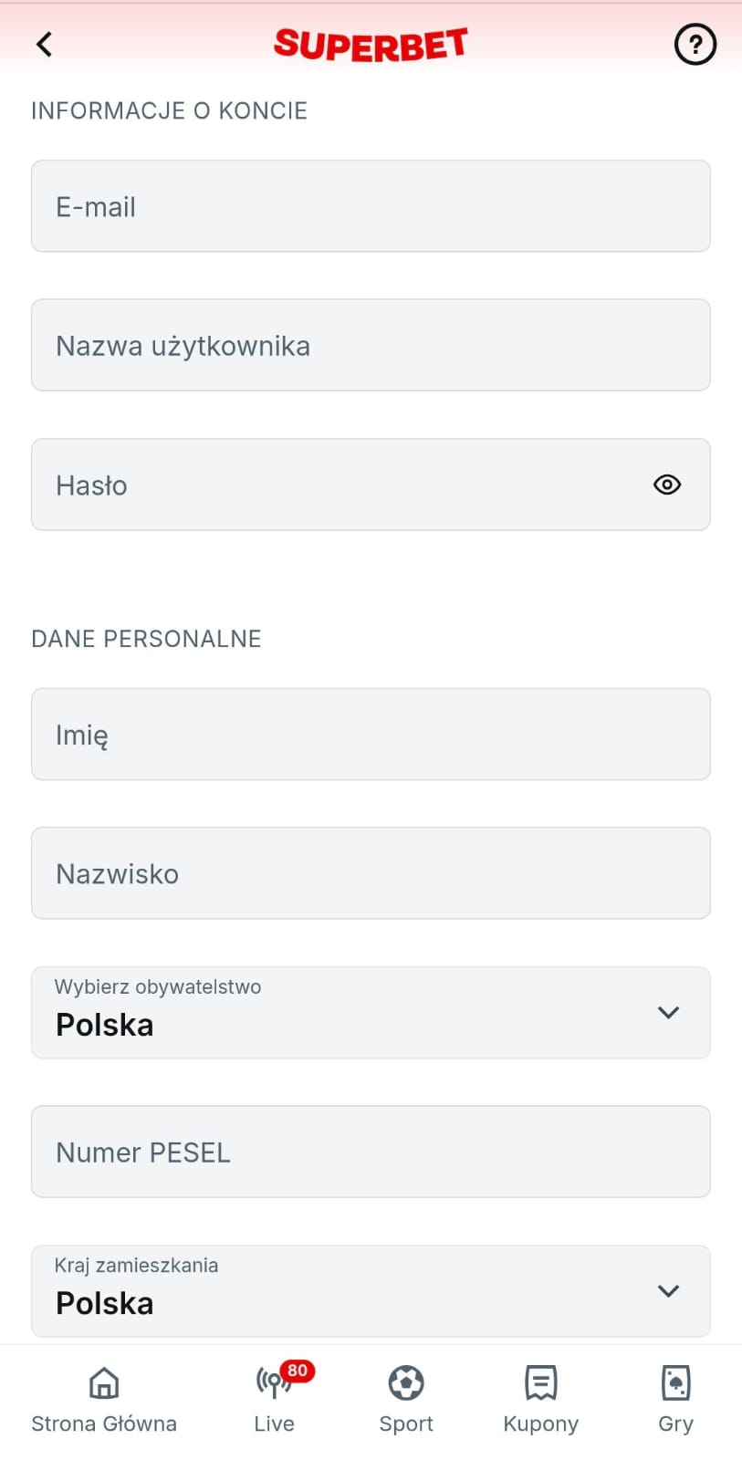 Rejestra Superbet