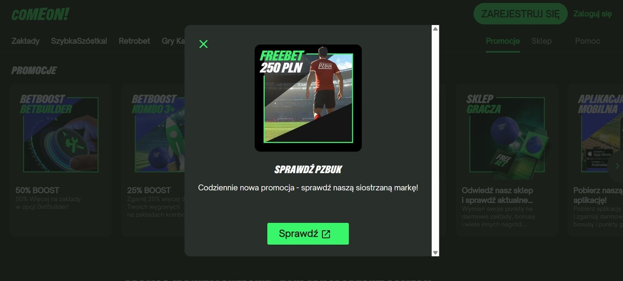 ComeOn Bonusy bez depozytu pc